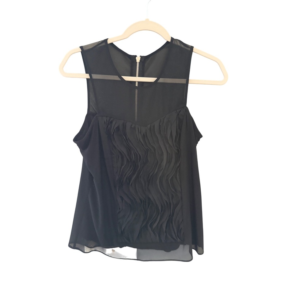 Cache Black Ruffle Front Mesh Yoke Sleeveless Top Y2K Gothic Grunge Medium